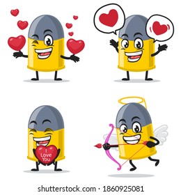 vector illustration of bullet mascot or character collection set with love or valentine or love theme