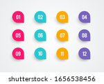 Vector illustration bullet point set. Marker in retro color. Pins with number 1 to 12.