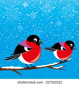 Vector illustration. Bullfinches background with space for text.