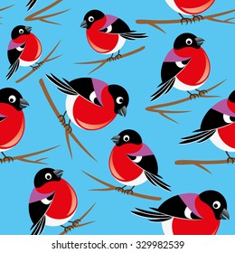 Vector illustration. Bullfinches pattern for seamless background.