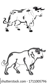 Vector illustration of a bulls. Black-white linear drawing, stylized image. For logo, print, decoration, stickers.