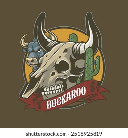 Vector Illustration of Bull's Skull and Bull with Vintage Illustration Available for Tshirt Design