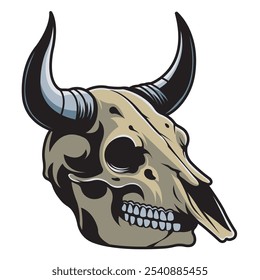 Vector Illustration of Bull's Skull with Detailed Vintage Illustration 