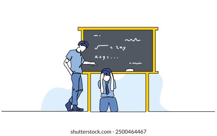 Vector illustration of bullying in class. Modern flat in continuous line style.