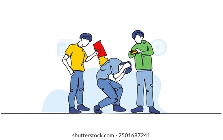 Vector illustration of bullying in school. Modern flat in continuous line style.