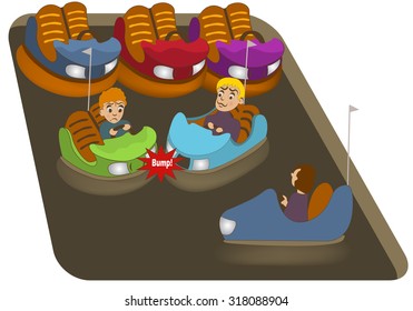 Vector illustration of bumper car entertain field.