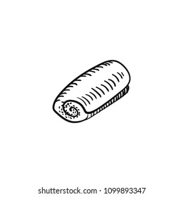 Vector illustration of a bun roll sketch isolated on white - hot home made baked sweet bun with poppy seeds.