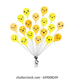 vector illustration of bunch of air balloons flying with smiley emoji faces for inspiration and dreams concepts