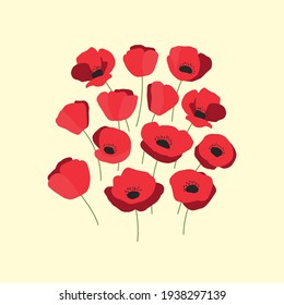 Vector illustration of bunch of aromatic red poppies