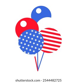 Vector illustration of a bunch of balloons from the collection of American flag-themed icons. A celebration of American culture and identity. Independence Day celebrations, a decorative element in an