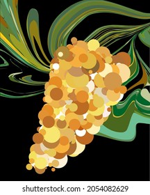 Ilustración vectorial de un grupo de uvas con una hoja. Ornamento abstracto. Símbolo, icono, elemento de diseño de empaquetado.