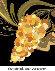 Vector illustration of a bunch of grapes with a leaf. Abstract ornament. Symbol, icon, packaging design element.