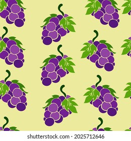 Ilustración vectorial de un montón de uvas en un fondo amarillo, para cubiertas de papel pintado en el interior, frutas alimenticias