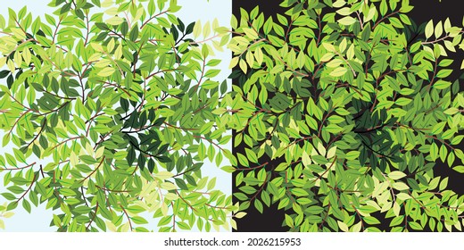 vector illustration of a bunch of green leaves. designed for pattern motifs so that the image can be expanded without limits. stacked green leaf vector pattern can be used for online offline
