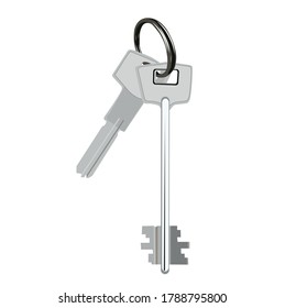 Vector e ilustración de un montón de llaves. Llave de metal del apartamento. Alquilar un apartamento, alquiler, alquiler, inmobiliario. Aislado sobre un fondo blanco.