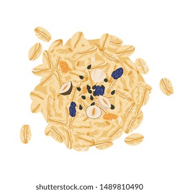 Vector illustration. bunch of muesli, isolated on white background. Concept of healthy and wholesome breakfast. fruits