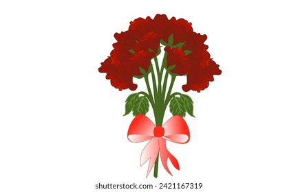 Vector illustration of a bunch of roses with a pink ribbon, on a white background