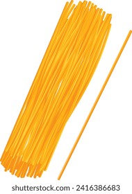 Vector illustration of a bunch of spaghetti noodles with one separated. Italian cuisine, simple ingredients concept vector illustration.