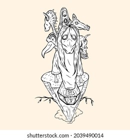 Vector illustration of a bunch of spooky monsters great for coloring books for adults