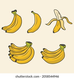 vector illustration bundle of a collection of bananas, very suitable for food or culinary themed designs, can also be used for a choice of food product logos or just stored as a collection