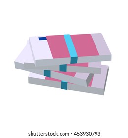 Vector illustration of a bundle of money, euros, dollars. Denominations in the pack