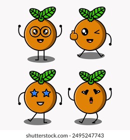 vector illustration of a bundle of orange fruit emoticons with various expressions and poses. White background