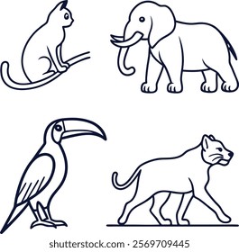 Vector Illustration Bundle of Simple Animal Line Art Designs