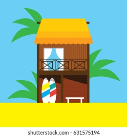 vector illustration of a bungalow. flat style beach house