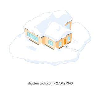 A vector illustration of a bungalow that is trapped in the snow.
Snowed in home.
House with a thick blanket of snow.
