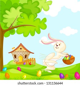 vector illustration of bunnies with colorful Easter egg