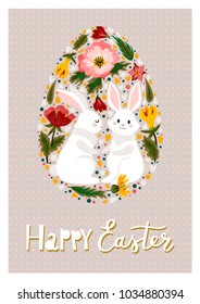Vector illustration with bunnies and with the inscription Happy Easter. Excellent for the design of postcards, posters, stickers and so on.