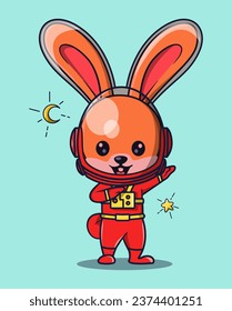 Vector illustration of a bunny astronaut in a cute pose. Science Icon Concept. Isolated Premium Vector. Flat Cartoon Style