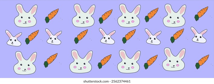 vector illustration of bunny and carrot. on light blue background. Happy Easter.