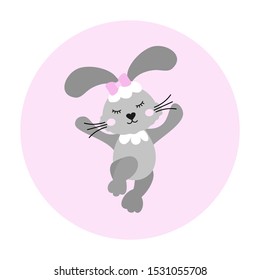 Vector illustration with a bunny. Cute happy rabbit. Design element for posters, nurseries, banners, notebooks, packaging, textiles, T-shirts and other uses.