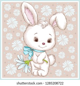 Vector illustration of a Bunny with a flower.