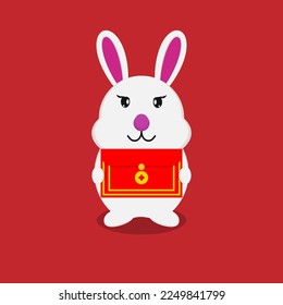 vector illustration of a bunny holding a red packet