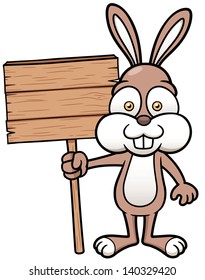 Vector illustration of bunny holding wooden board