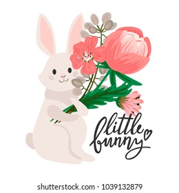Vector illustration with a bunny and with the inscription Little bunny . Excellent for the design of postcards, posters, stickers and so on