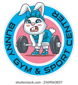 Vector Illustration of Bunny Lifting The Barbell with Retro Mascot Illustration Available for Logo Badge