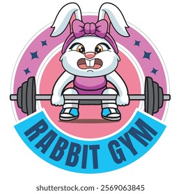 Vector Illustration of Bunny Lifting The Barbell with Retro Mascot Illustration Available for Logo Badge