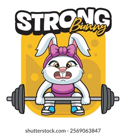 Vector Illustration of Bunny Lifting The Barbell with Retro Mascot Illustration Available for Logo Badge