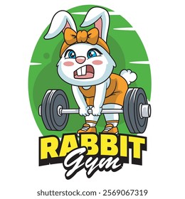 Vector Illustration of Bunny Lifting A Barbell with Retro Mascot Illustration Available for Tshirt Design