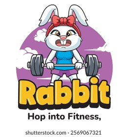 Vector Illustration of Bunny Lifting A Barbell with Retro Mascot Illustration Available for Tshirt Design