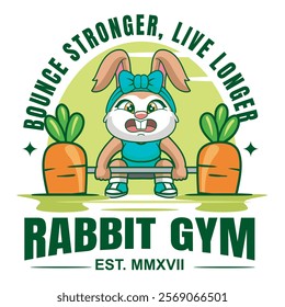 Vector Illustration of Bunny Lifting A Carrot As A Barbell with Retro Mascot Illustration Available for Tshirt Design