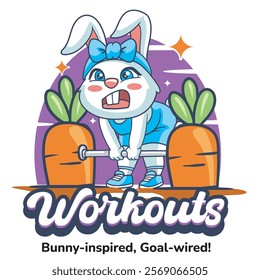 Vector Illustration of Bunny Lifting A Carrot As A Barbell with Retro Mascot Illustration Available for Tshirt Design