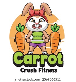 Vector Illustration of Bunny Lifting A Carrot As A Barbell with Retro Mascot Illustration Available for Tshirt Design