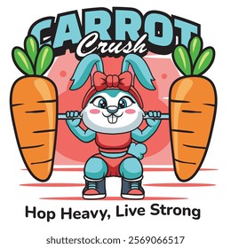 Vector Illustration of Bunny Lifting A Carrot As A Barbell with Retro Mascot Illustration Available for Tshirt Design