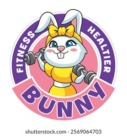 Vector Illustration of Bunny Lifting The Dumbbells with Retro Mascot Illustration Available for Logo Badge