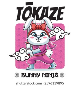 Vector Illustration of Bunny Ninja with Cute Illustration Available for Tshirt Design
