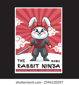 Vector Illustration of Bunny Ninja with Cute Illustration Available for Poster
